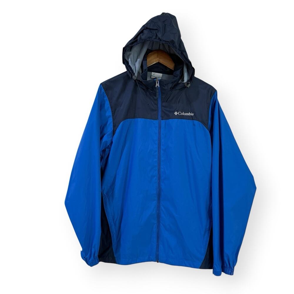 Columbia Glennaker Lake Rain Jacket Mens Small Blue Colorblock Lightweight READ
